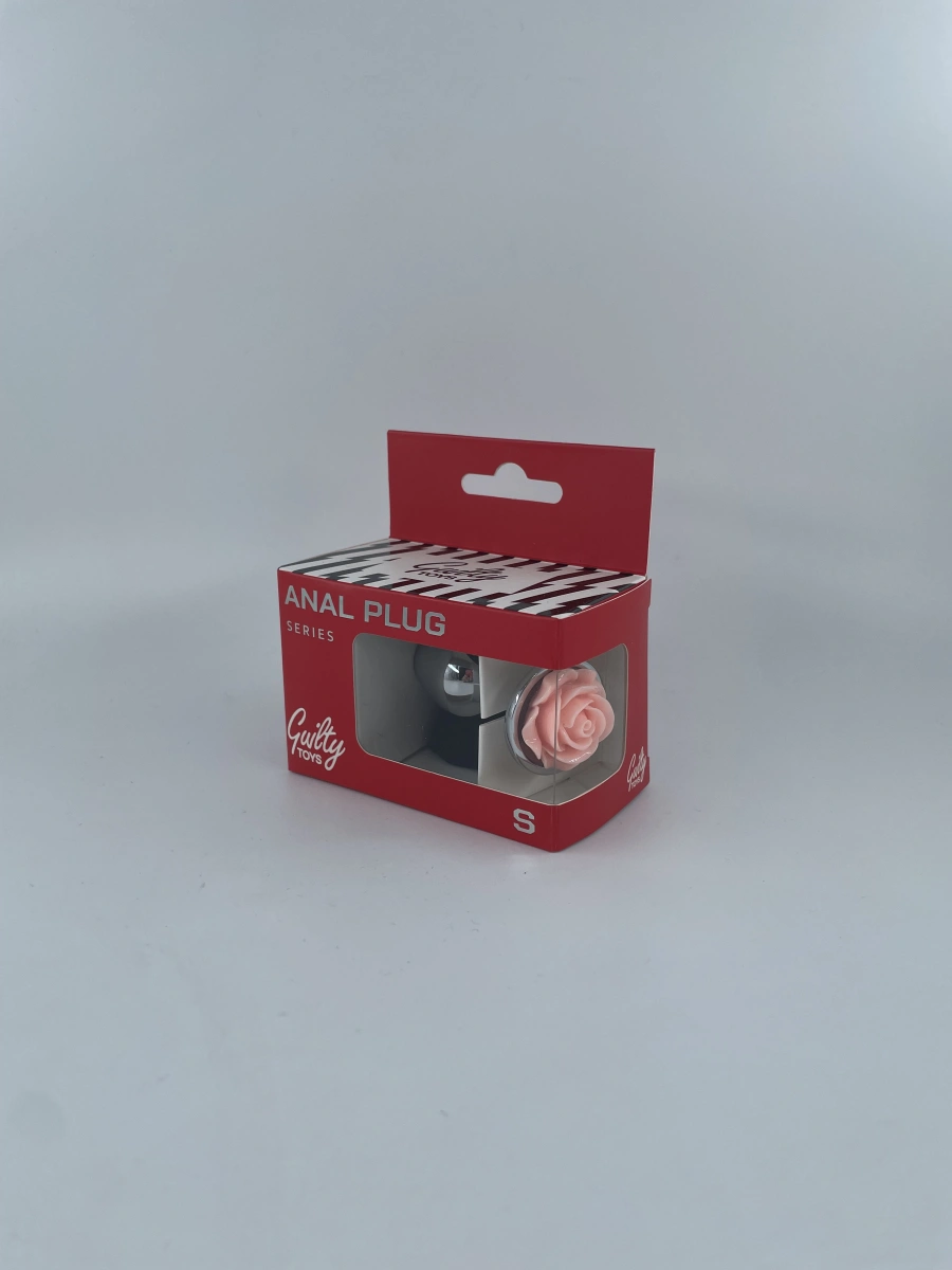 Dop Anal Rose Pleasure Small, Argintiu/Roz Deschis, Guilty Toys, Nr. 3, Erotic24.ro