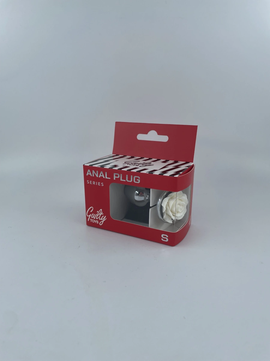Dop Anal Rose Pleasure Small, Argintiu/Alb, Guilty Toys, #2, Erotic24.ro