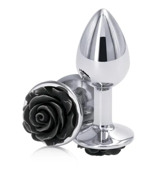 Dop Anal Rose Pleasure Medium, Argintiu/Negru, Guilty Toys