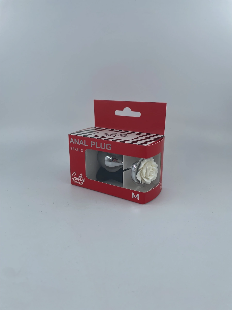 Dop Anal Rose Pleasure Medium, Argintiu/Alb, Guilty Toys, #2, Erotic24.ro