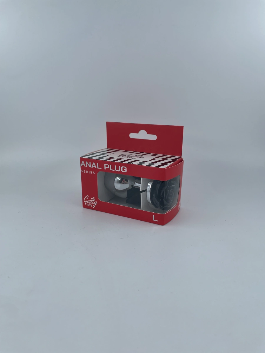 Dop Anal Rose Pleasure Large, Argintiu/Negru, Guilty Toys, #2, Erotic24.ro