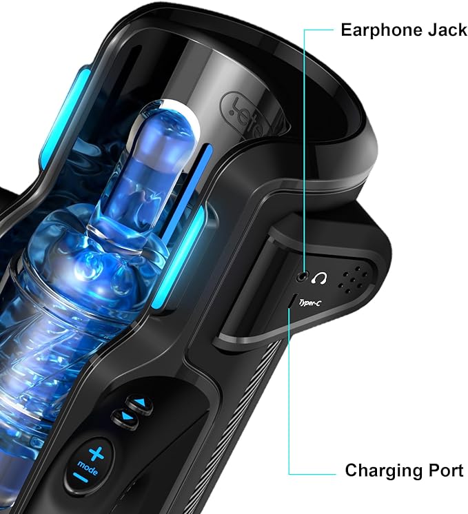 Masturbator Leten King Thrusting Pro, 10 Moduri Thrusting, 10 Viteze, TPE, Negru, 38 cm, #9, Erotic24.ro