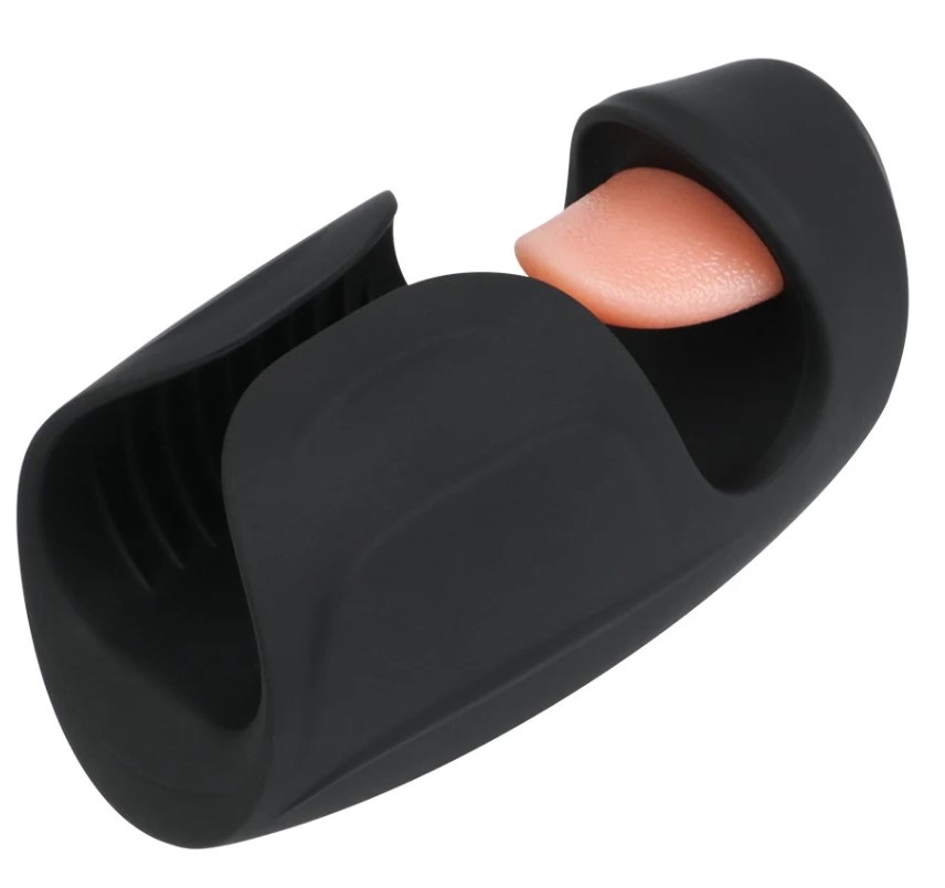 Stimulator Penis Blowjob, Vibrating&Tappping&Licking, Silicon, Negru, USB Magnetic, 14.5 cm