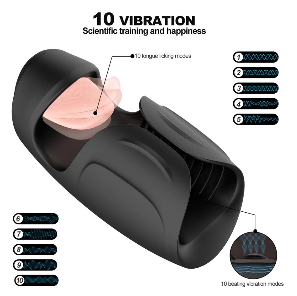 Stimulator Penis Blowjob, Vibrating&Tappping&Licking, Silicon, Negru, USB Magnetic, 14.5 cm, #3, Erotic24.ro