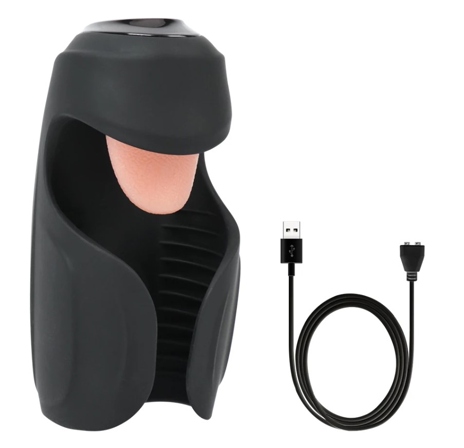 Stimulator Penis Blowjob, Vibrating&Tappping&Licking, Silicon, Negru, USB Magnetic, 14.5 cm, #8, Erotic24.ro