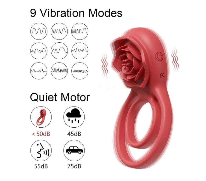 Inel Rosa Penis Ring&Clit Stim, Remote Control, 9 Moduri Vibratii, Silicon, USB, Rosu, Passion Labs, #2, Erotic24.ro