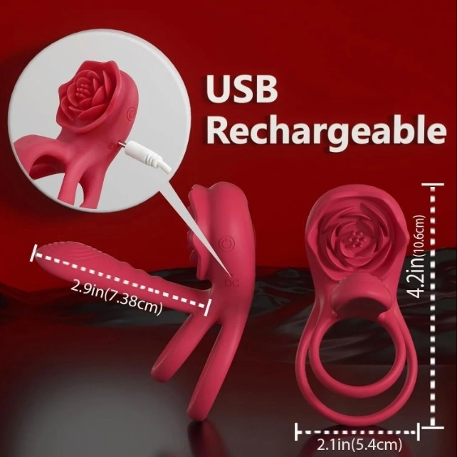 Inel Rosa Penis Ring With Sleeve, Remote Control, 9 Moduri Vibratii, Silicon, USB, Rosu, Passion Labs, #5, Erotic24.ro
