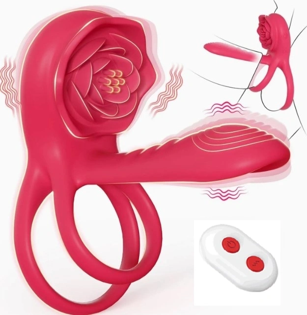 Inel Rosa Penis Ring With Sleeve, Remote Control, 9 Moduri Vibratii, Silicon, USB, Rosu, Passion Labs