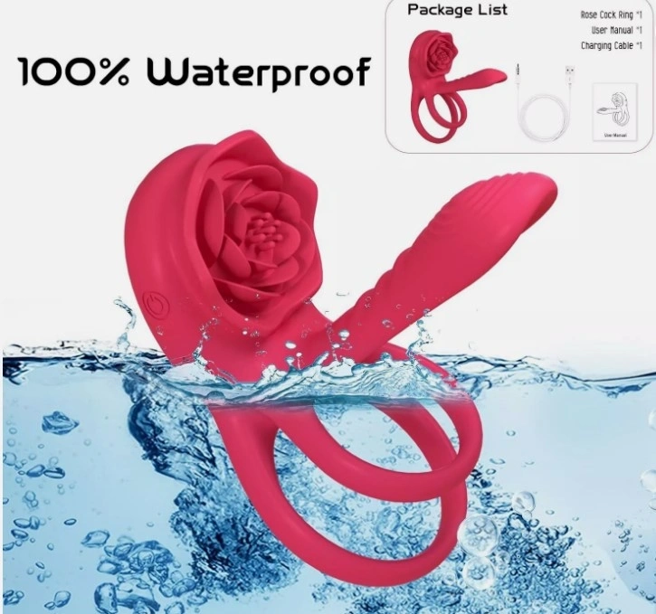 Inel Rosa Penis Ring With Sleeve, Remote Control, 9 Moduri Vibratii, Silicon, USB, Rosu, Passion Labs, #3, Erotic24.ro