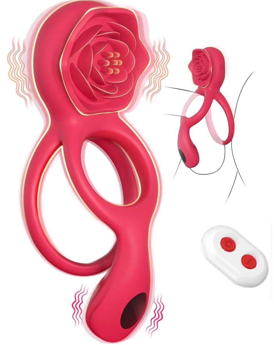 Inel Rosa Penis Ring&Testicles Vibe, Remote Control, 9 Moduri Vibratii, Silicon, USB, Rosu, Passion Labs