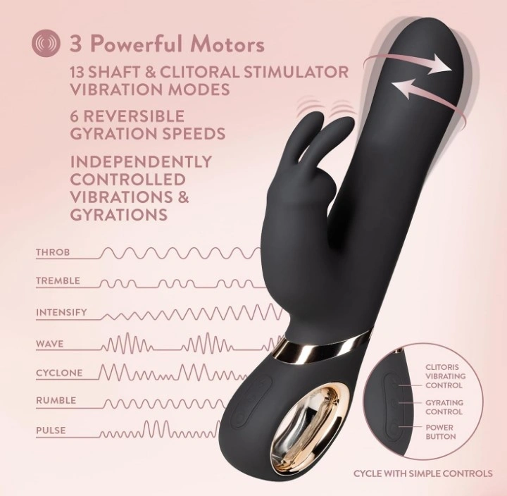 Vibrator Dolphy-Gyro, 13 Moduri Vibratii, 6 Moduri Rotatii, Silicon, USB, Negru, 23 cm, Mokko Toys, #4, Erotic24.ro