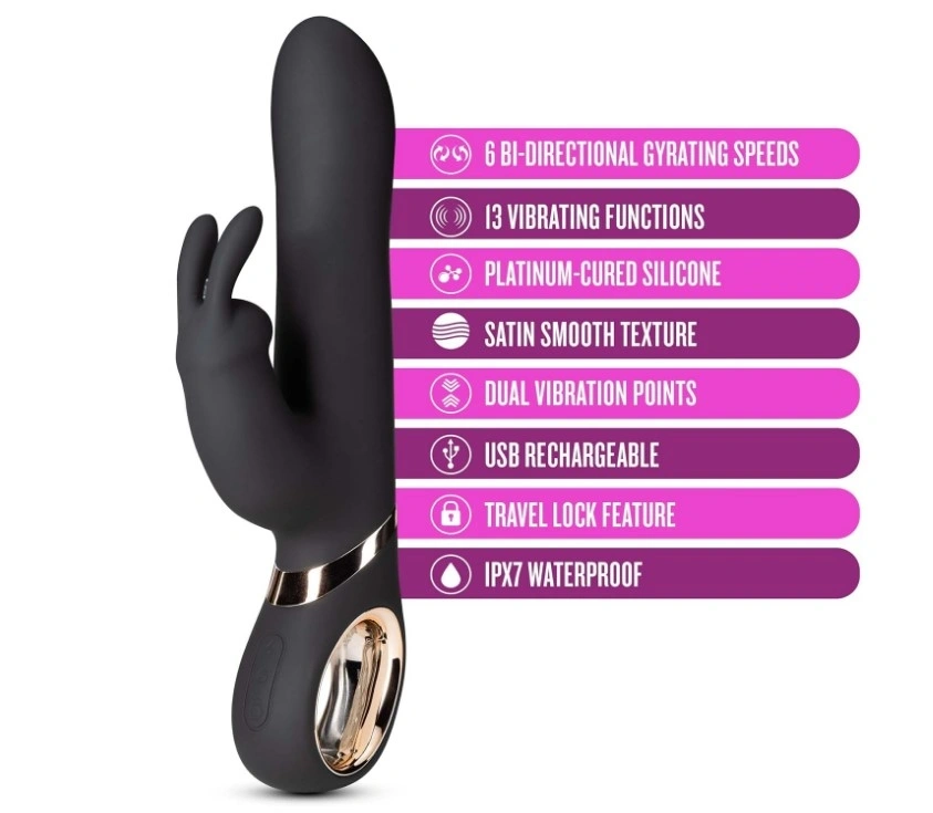 Vibrator Dolphy-Gyro, 13 Moduri Vibratii, 6 Moduri Rotatii, Silicon, USB, Negru, 23 cm, Mokko Toys, #5, Erotic24.ro