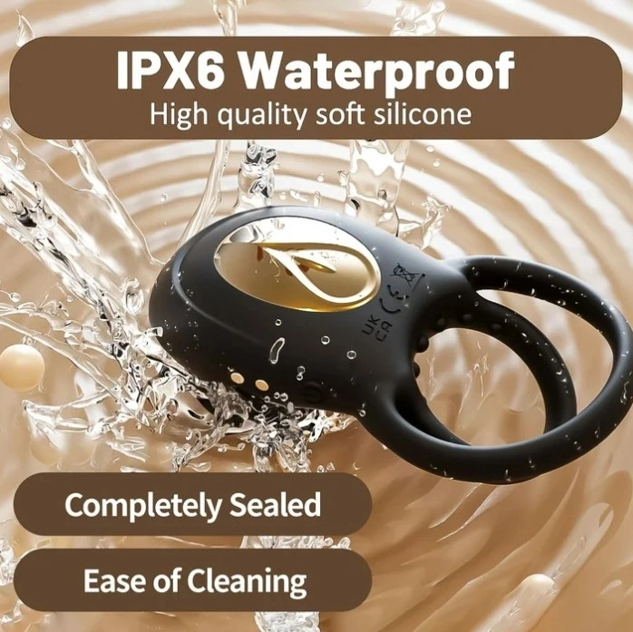 Inel Dublu de Penis Black Beauty, Remote Control, 8 Moduri Vibratii, Silicon, USB magnetic, Negru, Passion Labs, #4, Erotic24.ro