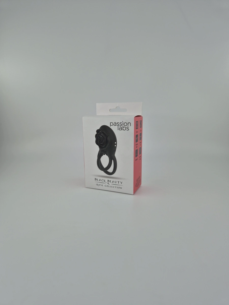 Inel Dublu de Penis Black Beauty, Remote Control, 8 Moduri Vibratii, Silicon, USB magnetic, Negru, Passion Labs, #6, Erotic24.ro