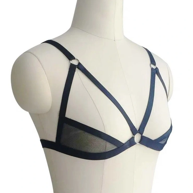 Sutien Open Cups din Benzi Satinate Misty, Negru, S-L, Mokko Toys, Nr. 3, Erotic24.ro