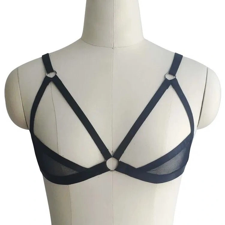 Sutien Open Cups din Benzi Satinate Misty, Negru, S-L, Mokko Toys, Nr. 2, Erotic24.ro