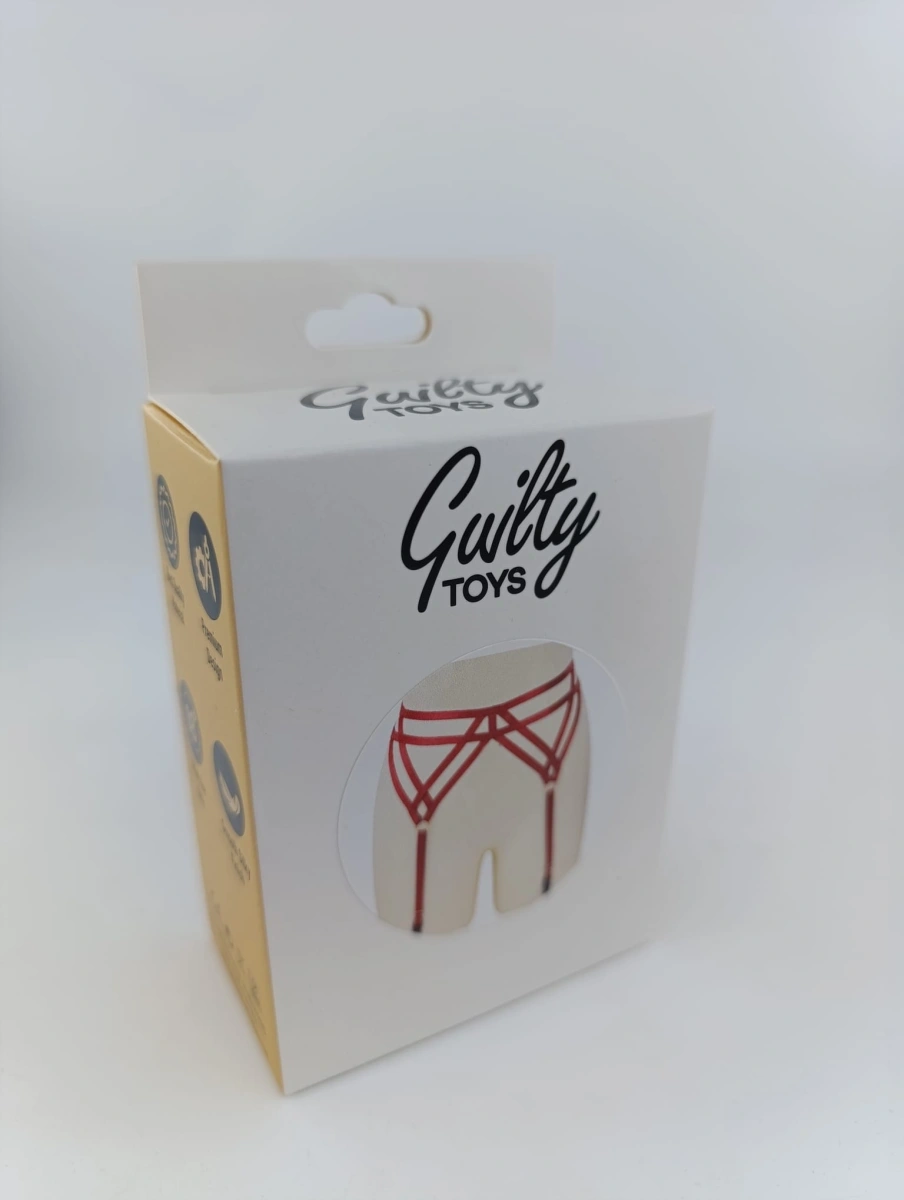 Portjartier din Benzi Satinate Seductive, Rosu, S-L, Guilty Toys, Nr. 2, Erotic24.ro