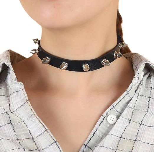 Choker cu Tepi Mystic, Negru/Argintiu, Guilty Toys