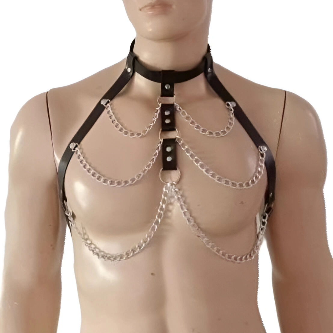 Sistem Harness Piept Fetish Chains, Negru, JGF Lingerie