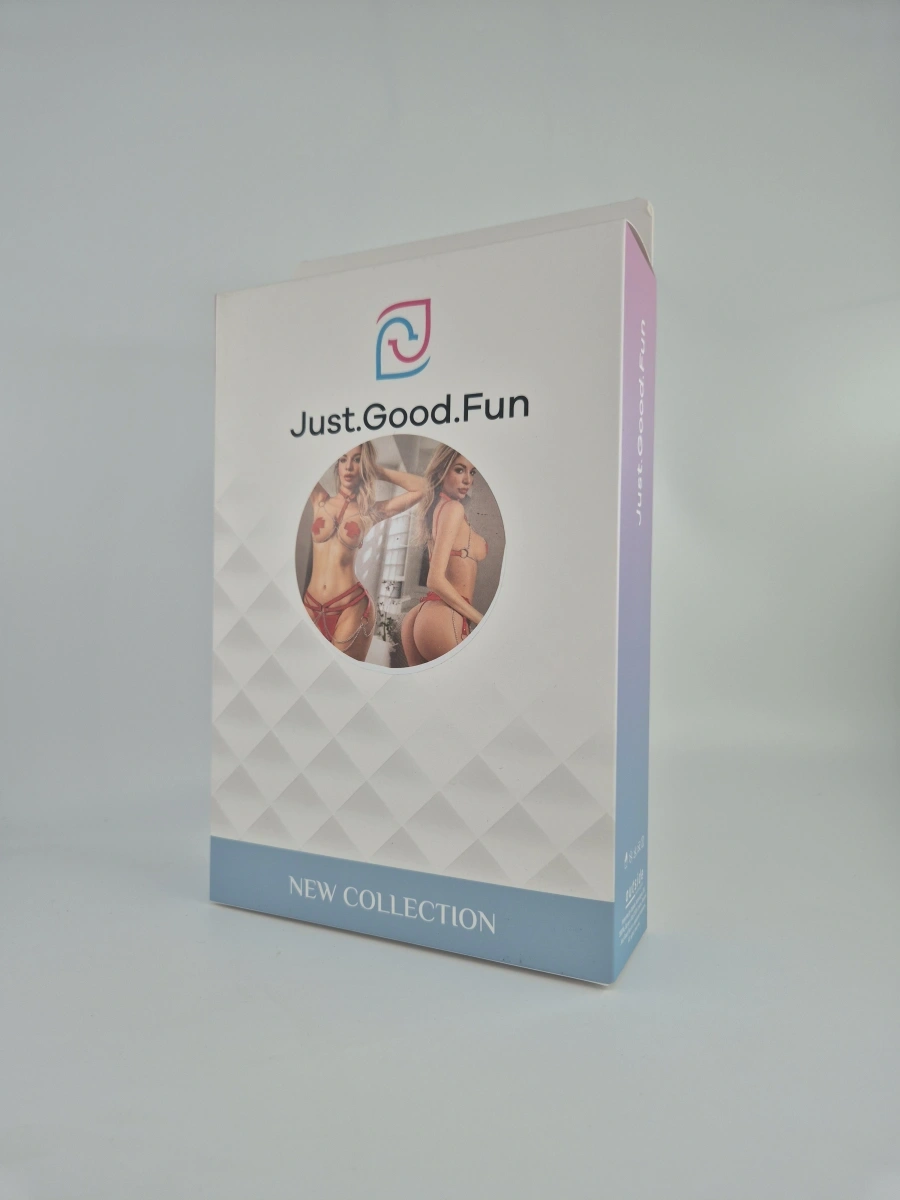 Set Lenjerie Harness Fetish Fantasy 2 Piese, Rosu, S-L, JGF Lingerie, #2, Erotic24.ro