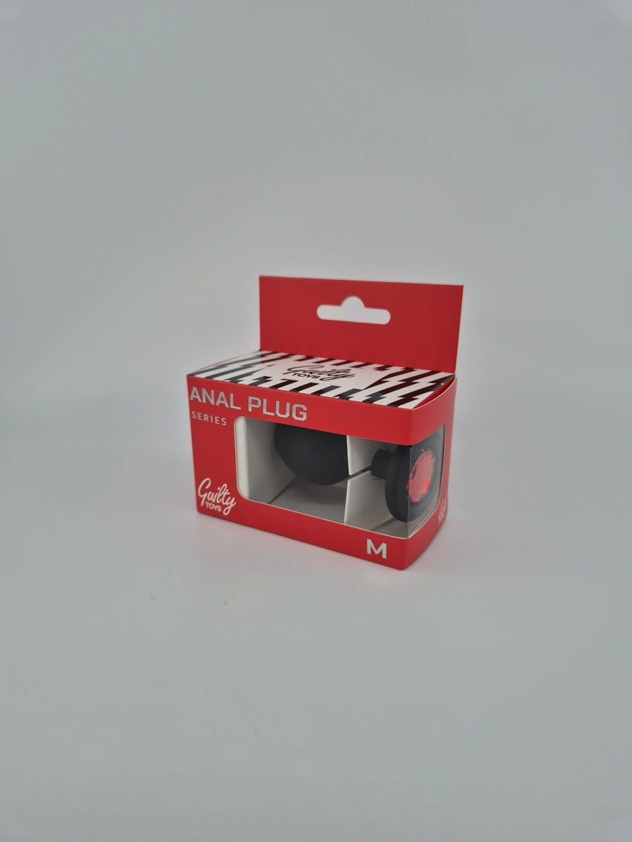 Dop Anal Silicone Buttplug, Medium, Negru/Rosu, Guilty Toys, #3, Erotic24.ro