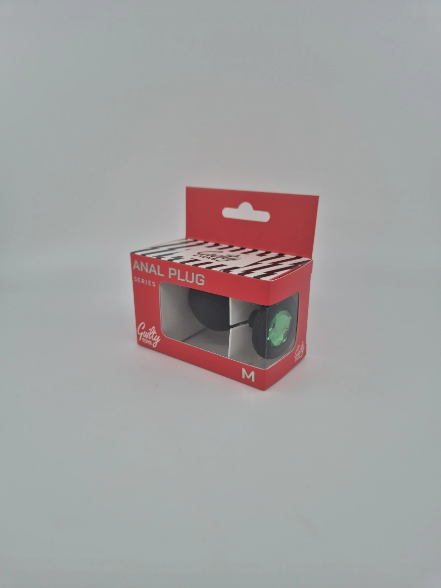 Dop Anal Silicone Buttplug, Medium, Negru/Verde, Guilty Toys, Nr. 2, Erotic24.ro