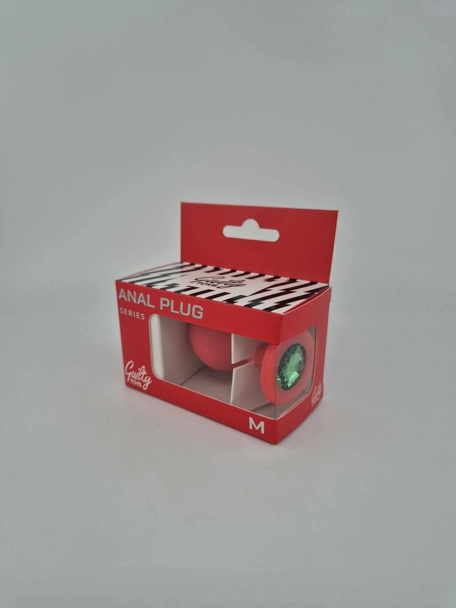 Dop Anal Silicone Buttplug, Medium, Rosu/Verde, Guilty Toys, #4, Erotic24.ro