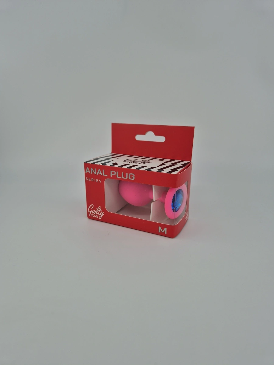 Dop Anal Silicone Buttplug. Medium. Roz/Albastru. Guilty Toys, #2, Erotic24.ro