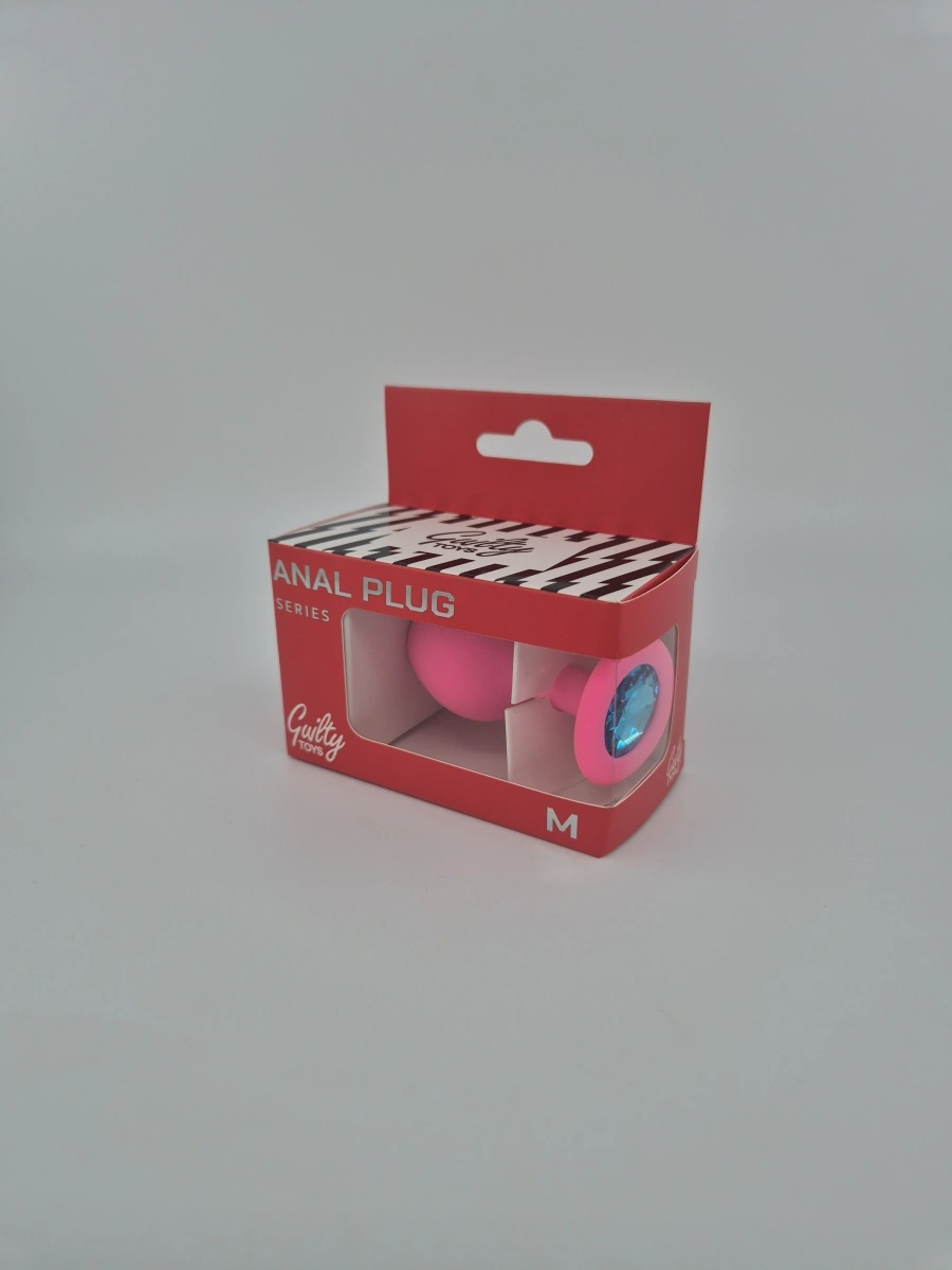 Dop Anal Silicone Buttplug, Medium, Roz/Albastru Deschis, Guilty Toys, #2, Erotic24.ro