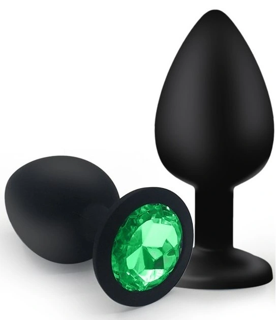 Dop Anal Silicone Buttplug Large, Negru/Verde Inchis, Guilty Toys