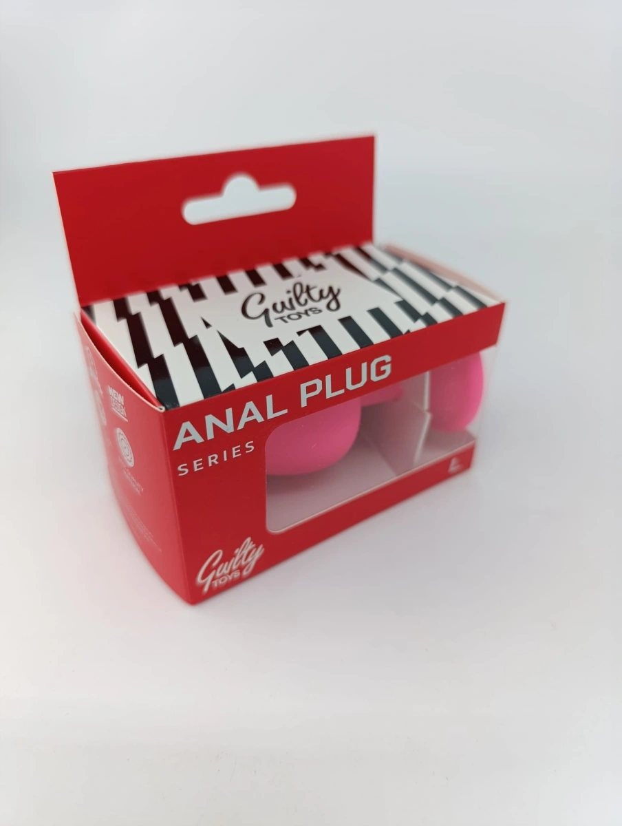 Dop Anal Silicone Buttplug, Large, Silicon, Rosu/Roz, Guilty Toys, #2, Erotic24.ro