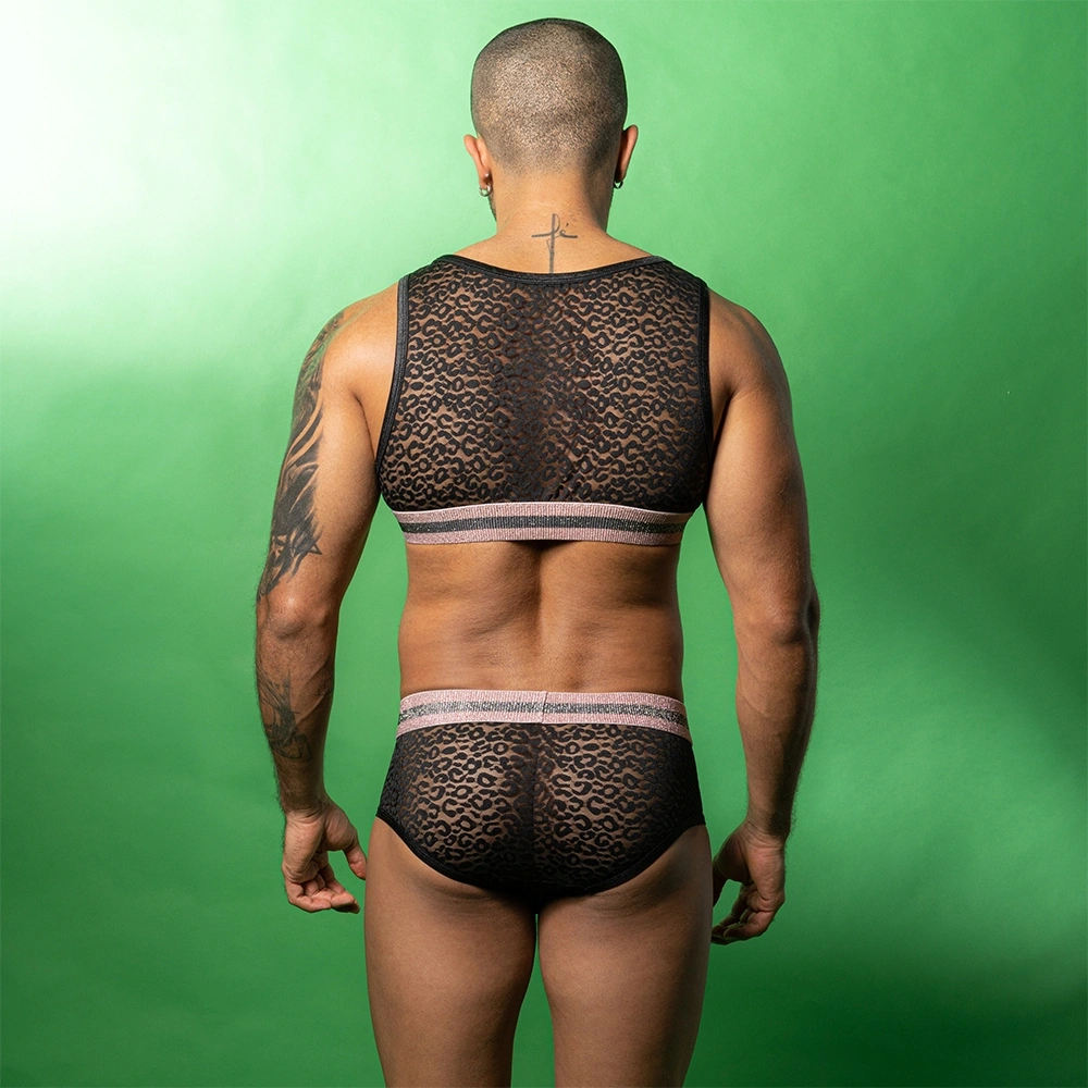 Set Lenjerie Barbati 2 Piese, Plasa, Banda Roz Elastica, Negru, S/M, #4, Erotic24.ro