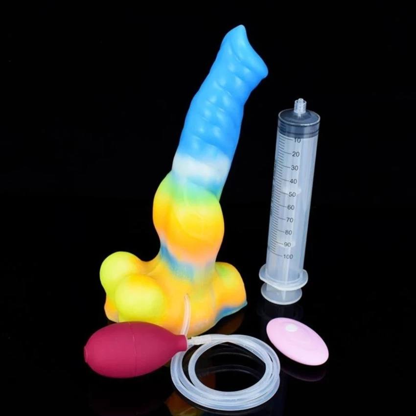 Vibrator cu Ejaculare Luminous Racehorse, Remote Control, 10 Moduri Vibratii, Silicon Lichid, USB, 27cm