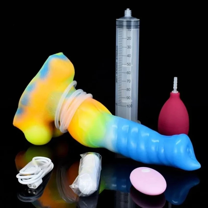 Vibrator cu Ejaculare Luminous Racehorse, Remote Control, 10 Moduri Vibratii, Silicon Lichid, USB, 27cm, #2, Erotic24.ro