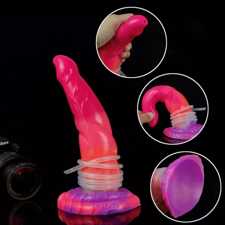Dildo cu Ejaculare Luminous Cock, Silicon Lichid, Roz, 21 cm, #4, Erotic24.ro