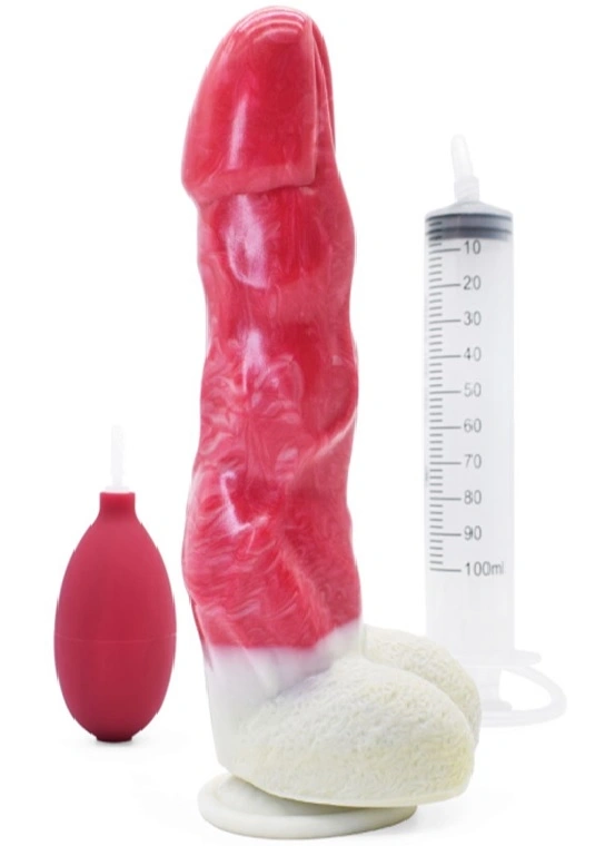 Dildo cu Ejaculare Wild Beast, Silicon Lichid, Rosu/Alb, 22.7 cm