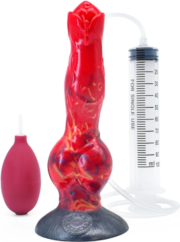 Dildo cu Ejaculare Wolverine Cock, Silicon Lichid, Rosu, 21 cm