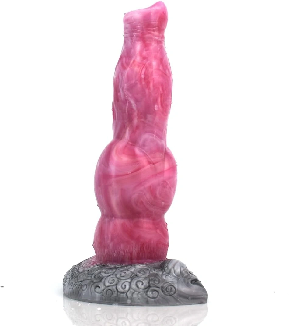 Dildo Savage Dog, Silicon Lichid, Roz/Gri, 21.5 cm