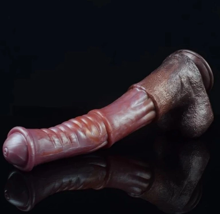 Dildo Big Stallion, Silicon Lichid, Roz/Maro, 34.5 cm, #4, Erotic24.ro