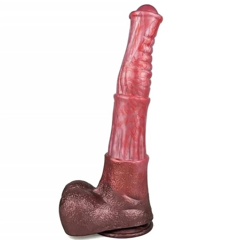 Dildo Big Stallion, Silicon Lichid, Roz/Maro, 34.5 cm