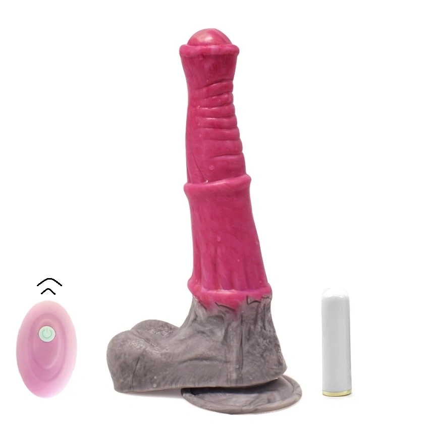 Vibrator Stallion, 10 Moduri Vibratii, Remote Control, Silicon Lichid, Roz/Gri, 25.5 cm