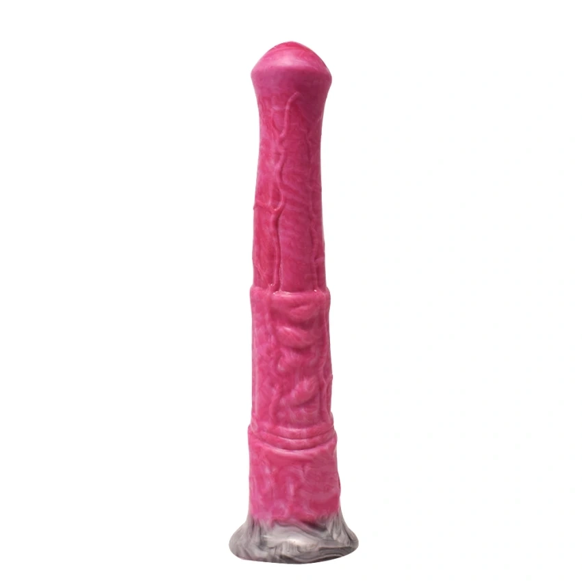 Vibrator Horse Cock, Remote Control, 10 Moduri Vibratii, Silicon Lichid, Roz/Gri, 29 cm, #3, Erotic24.ro