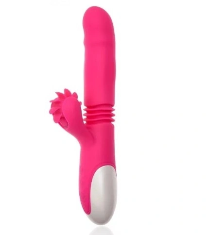 Vibrator Triple Power, Vibrating-Thrusting-Licking, Silicon, USB, Roz, 24 cm, Mokko Toys