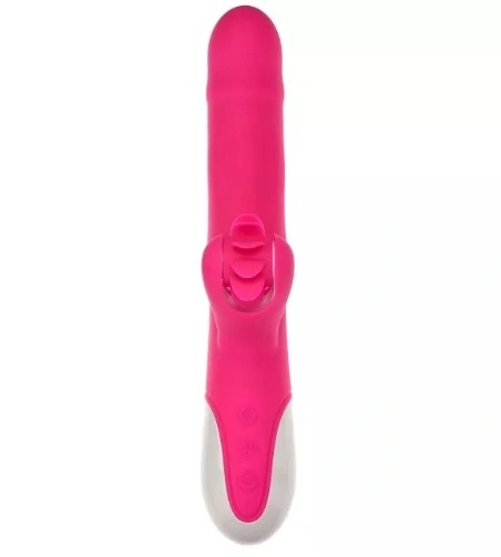 Vibrator Triple Power, Vibrating-Thrusting-Licking, Silicon, USB, Roz, 24 cm, Mokko Toys, #2, Erotic24.ro