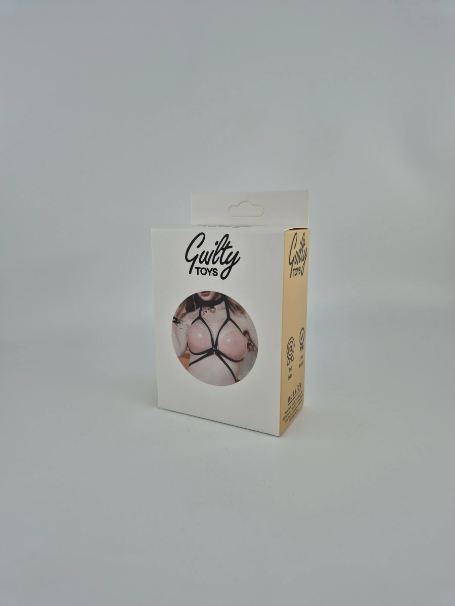 Top Harness Tyna Elastic si Reglabil, Aspect Lucios, Negru, XS-L, Guilty Toys, #2, Erotic24.ro