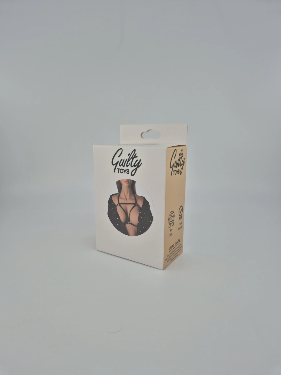 Top Harness Mimi Elastic si Reglabil, Aspect Lucios, Negru, XS-L, Guilty Toys, #2, Erotic24.ro