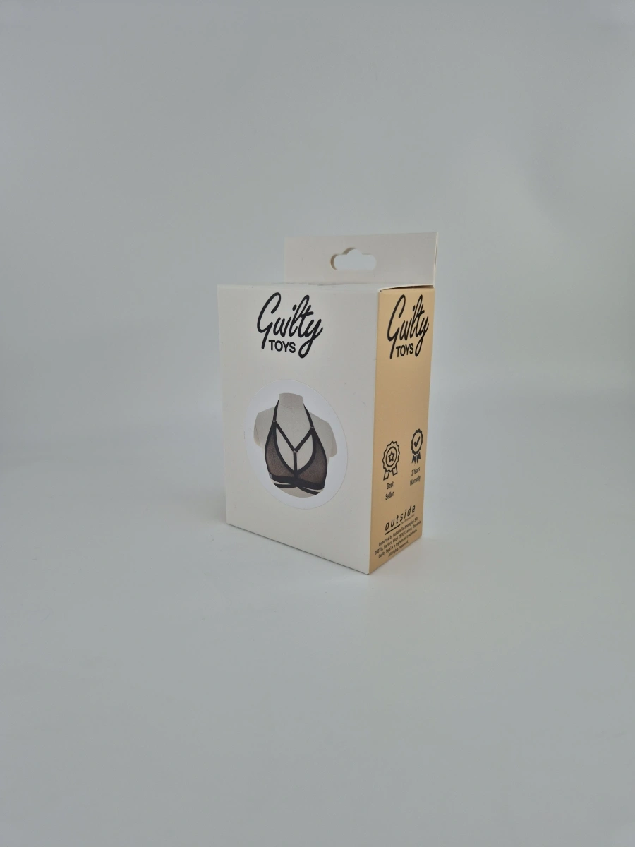 Sutien Harness Nicole Elastic si Reglabil, Aspect Lucios, Negru, XS-L, Guilty Toys, #2, Erotic24.ro