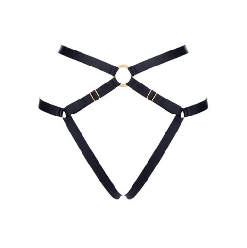 Bikini Harness Khloe Elastic si Reglabil, Aspect Lucios, Negru, XS-L, Guilty Toys, #2, Erotic24.ro