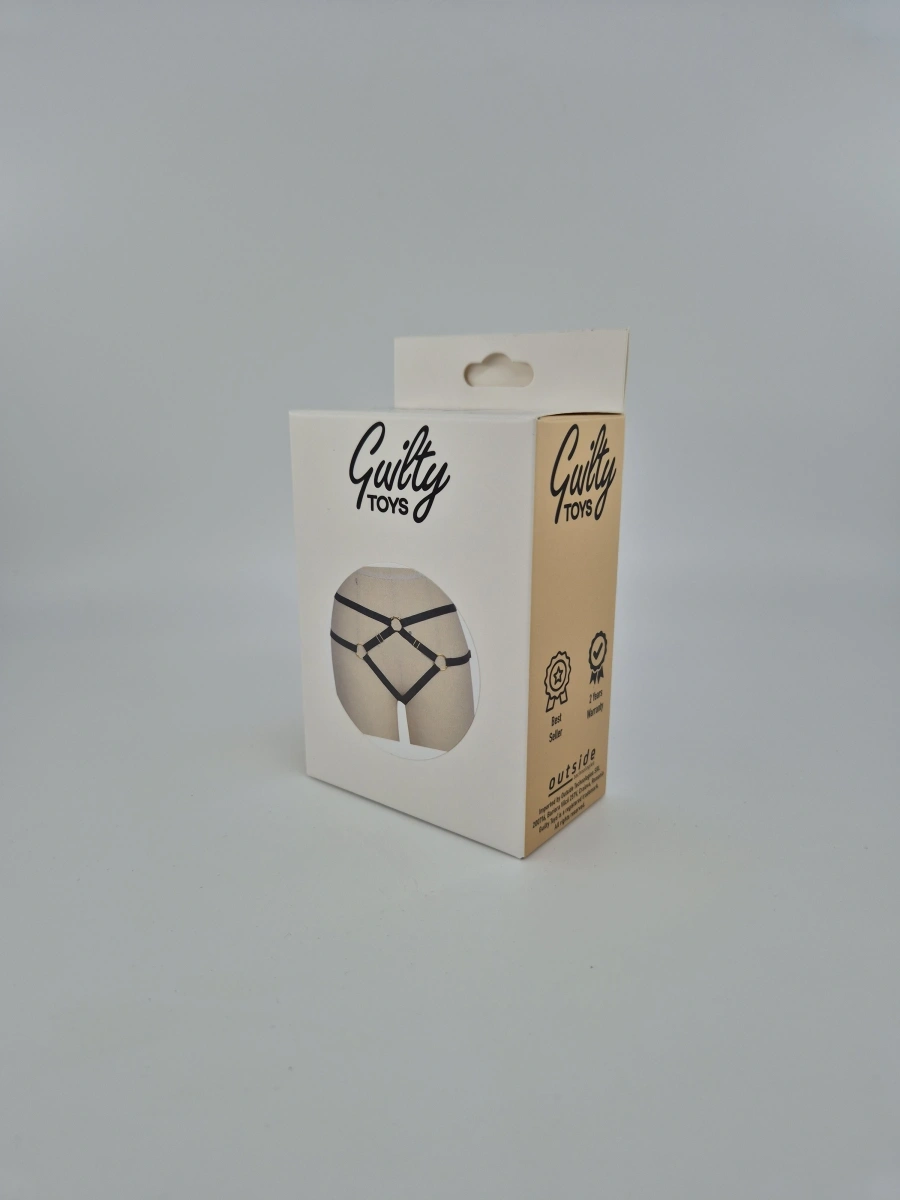 Bikini Harness Khloe Elastic si Reglabil, Aspect Lucios, Negru, XS-L, Guilty Toys, #3, Erotic24.ro