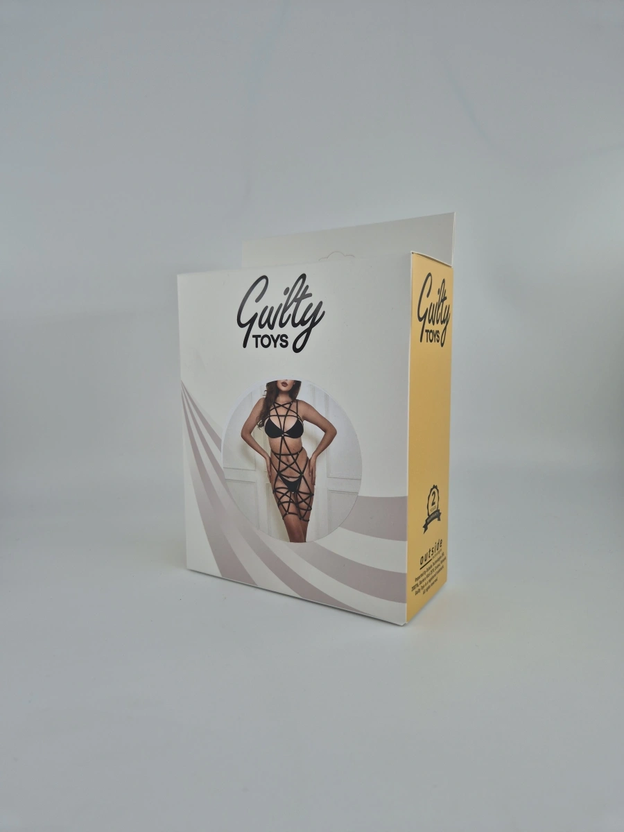 Body Harness Olivia Elastic si Ajustabil, Aspect Lucios, Negru, XS-M, Guilty Toys, #2, Erotic24.ro